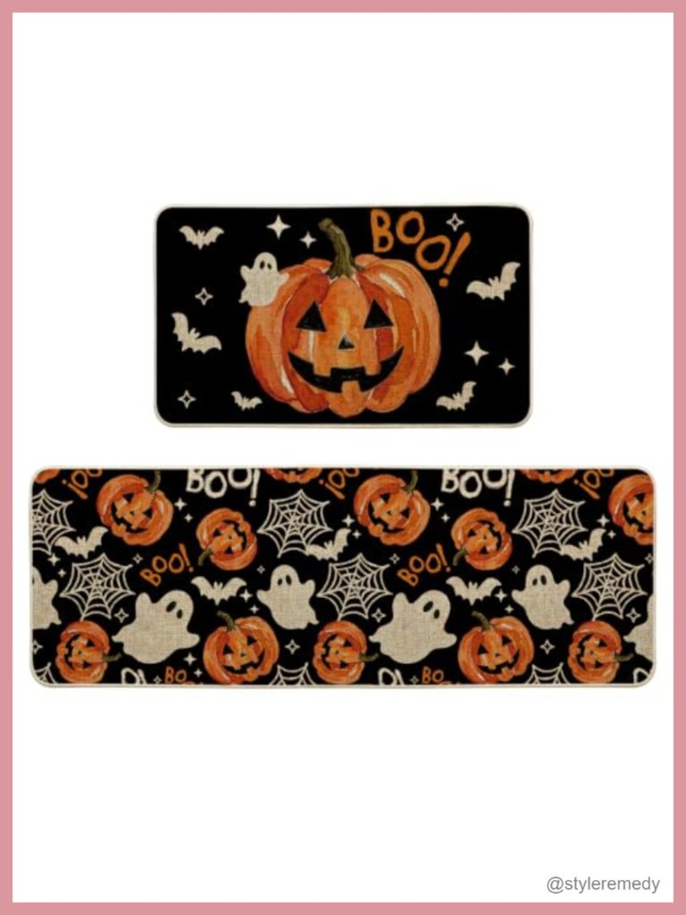 Halloween Kitchen Mats Set of 2 Low-Profile Non-Slip Washable 17x29 17x47